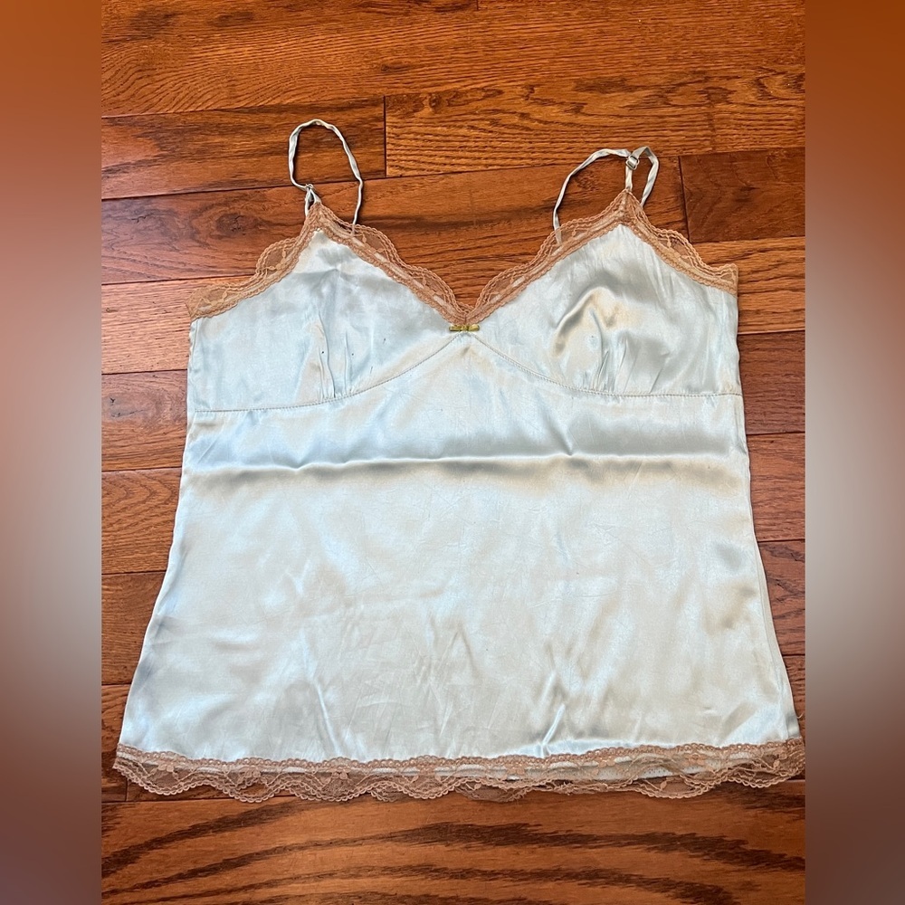 Vintage Y2K Old Navy Lace Blue Tan camisole Top Sz M - Picture 12 of 15
